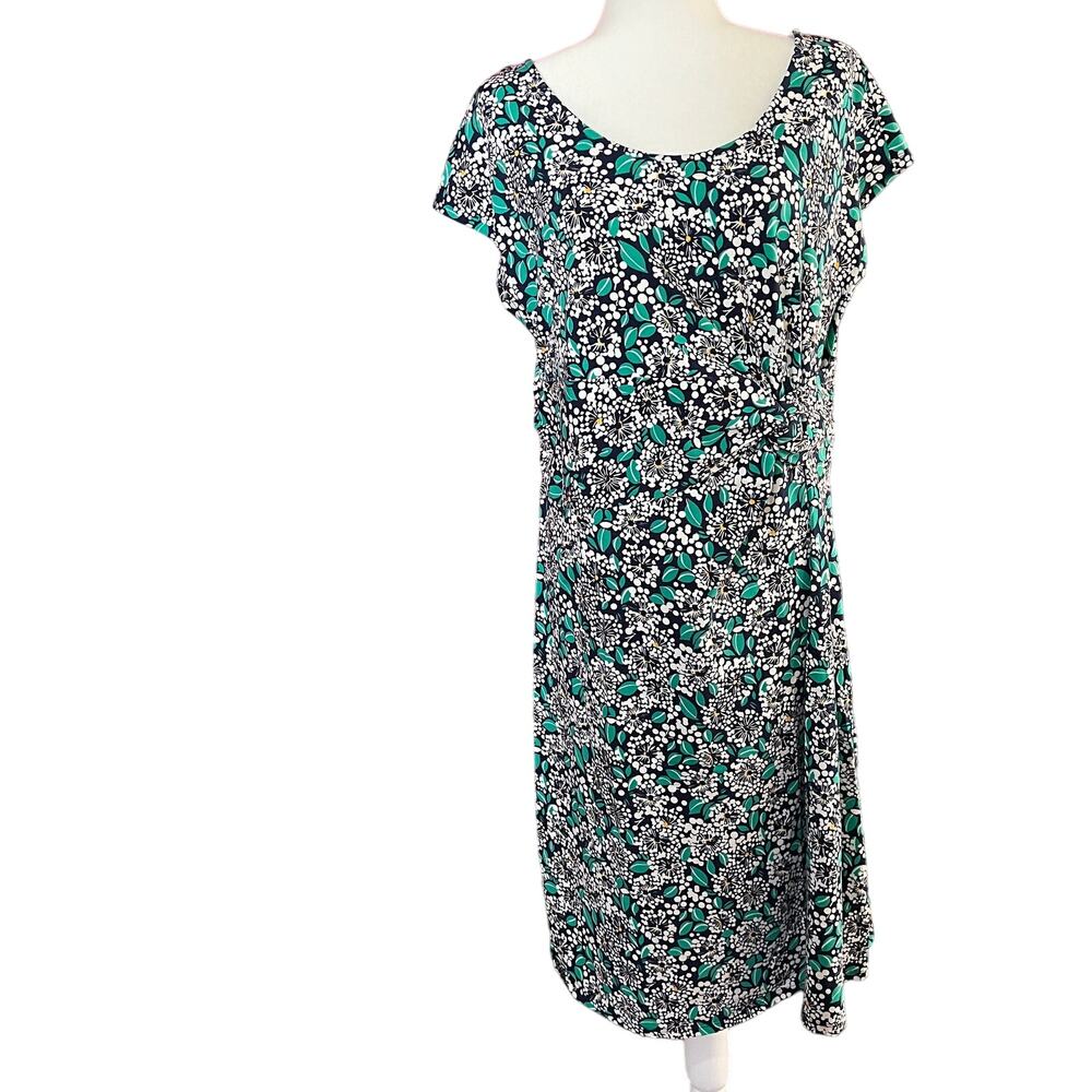 NWOT Lands End Floral Cap Sleeve Side Knot Midi Stretch Knit Dress Size Large